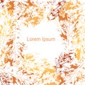 Autumn print leaves background, Lorem Ipsum. Orange yellow oak, mulberry, hazelnut vein leaves o Royalty Free Stock Photo